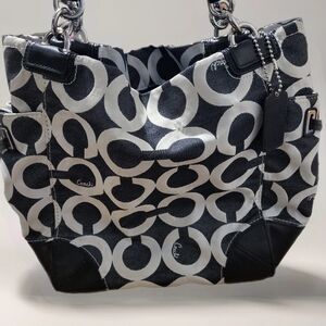 Coach Peyton Opt Art C Denim Drawstring Hobo Tote Bag.